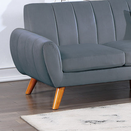 S7- Contemporary 2-Pcs Sectional Set Living Room Furniture Dark Gray Velvet Couch Left Facing Sofa, Right Facing Chaise Plush Cushion - Likeshoppe 