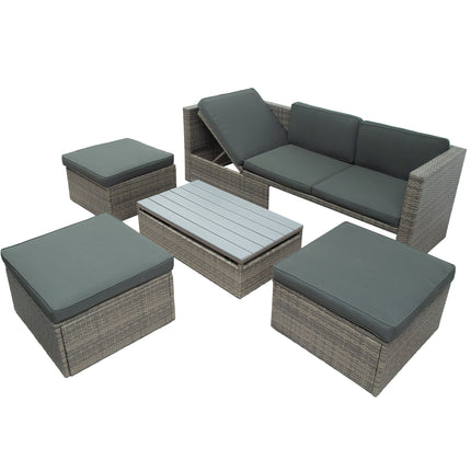 PX9- Patio Furniture Sets;  5-Piece Patio Wicker Sofa with Adustable Backrest;  Cushions;  Ottomans and Lift Top Coffee Table - Likeshoppe 