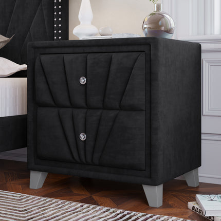 PE8- Contemporary Velvet Upholstered Glass Top Nightstand End table with Two Drawers Gray Solid Wood - Likeshoppe 