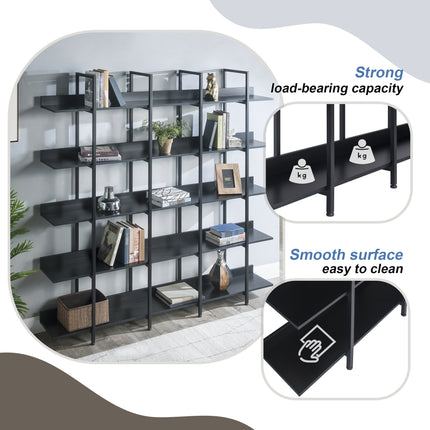 BC1- 5 Tier Bookcase Home Office Open Bookshelf, Vintage Industrial Style Shelf with Metal Frame, MDF Board - Likeshoppe 