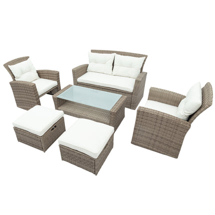 PX8- Patio Furniture Set;  4 Piece Outdoor Conversation Set All Weather Wicker Sectional Sofa with Ottoman and Cushions - Likeshoppe 