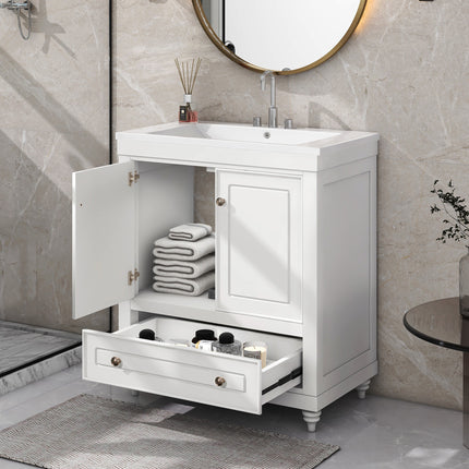 PT7- 30" Bathroom Vanity with Sink;  Combo;  Cabinet with Doors and Drawer;  Solid Frame and MDF Board;  White - Likeshoppe 