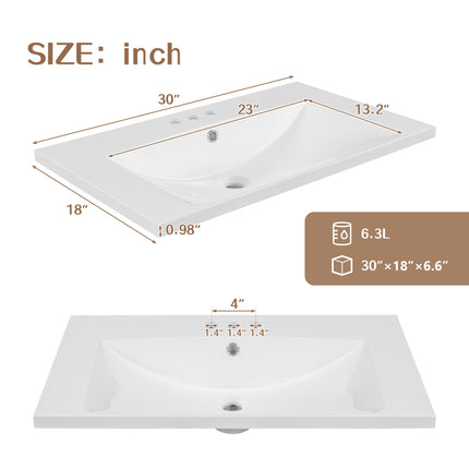 PT7- 30" Bathroom Vanity with Sink;  Combo;  Cabinet with Doors and Drawer;  Solid Frame and MDF Board;  White - Likeshoppe 