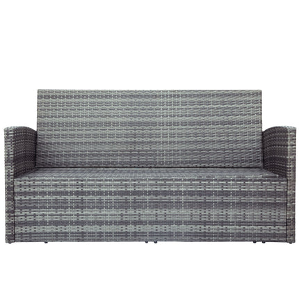PX1- 5-piece Outdoor UV-Resistant Patio Sofa Set with Storage Bench All Weather PE Wicker Furniture Coversation Set with Glass Table, Gray - Likeshoppe 
