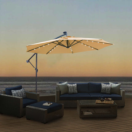 PZ3- 10 FT Solar LED Patio Outdoor Umbrella Hanging Cantilever Umbrella Offset Umbrella Easy Open Adustment with 32 LED Lights - Likeshoppe 
