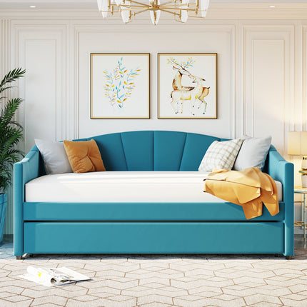 U3-Upholstered Daybed Sofa Bed Twin Size With Trundle Bed and Wood Slat - Likeshoppe 