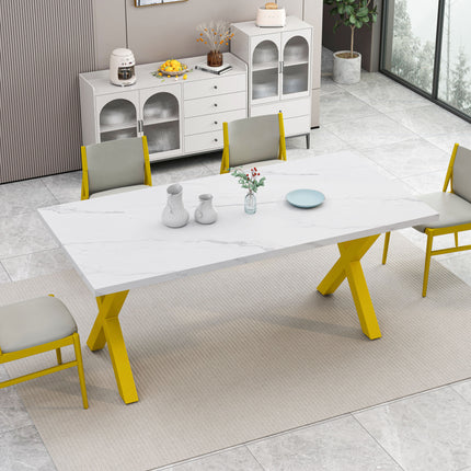 DT2- (TABLE ONLY) 70.87\"Modern Square Dining Table with Printed  Marble Table Top+ X-Shape Table Leg - Likeshoppe 