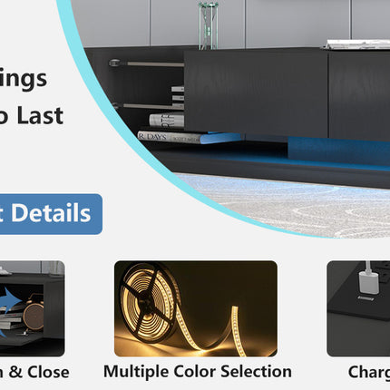 TV8- TV Console with Storage Cabinets, Full RGB Color 31 Modes Changing Lights Remote RGB LED TV Stand, Modern Entertainment Center (Black, for 75 inches TV) - Likeshoppe 