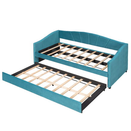 U3-Upholstered Daybed Sofa Bed Twin Size With Trundle Bed and Wood Slat - Likeshoppe 