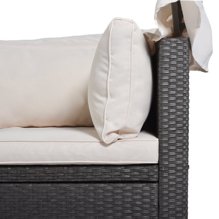 PX2- Outdoor Patio Rectangle Daybed with Retractable Canopy, Wicker Furniture Sectional Seating with Washable Cushions, Backyard, Porch - Likeshoppe 