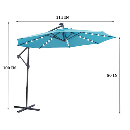 PZ3- 10 FT Solar LED Patio Outdoor Umbrella Hanging Cantilever Umbrella Offset Umbrella Easy Open Adustment with 32 LED Lights - Likeshoppe 