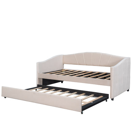 U3-Upholstered Daybed Sofa Bed Twin Size With Trundle Bed and Wood Slat - Likeshoppe 