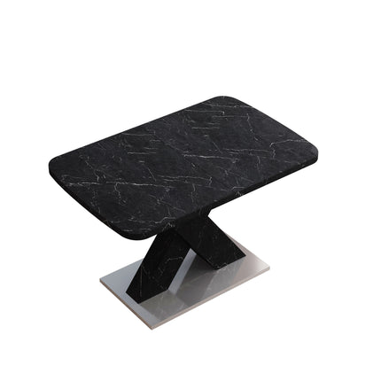 DT3- Modern Square Dining Table;  Stretchable;  Printed Black/white Marble Table Top+MDF X-Shape Table Leg with Metal Base - Likeshoppe 