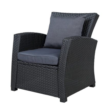 PX17- Outdoor Patio Furniture Set 4-Piece Conversation Set Black Wicker Furniture Sofa Set with Dark Grey Cushions - Likeshoppe 