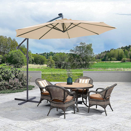 PZ2- 10 FT Solar LED Patio Outdoor Umbrella Hanging Cantilever Umbrella Offset Umbrella Easy Open Adustment with 24 LED Lights - tan - Likeshoppe 