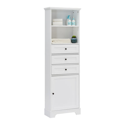 PU14- Tall Storage Cabinet with 3 Drawers and Adjustable Shelves for Bathroom;  Kitchen and Living Room;  MDF Board with Painted Finish - Likeshoppe 