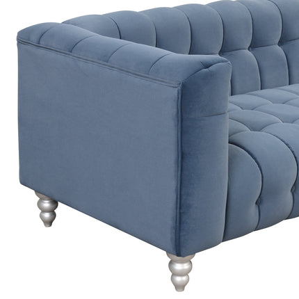 F8- 89" Modern Sofa Dutch Fluff Upholstered sofa with solid wood legs, buttoned tufted backrest,blue - Likeshoppe 