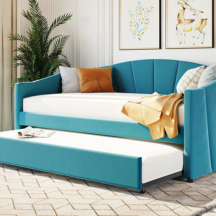 U3-Upholstered Daybed Sofa Bed Twin Size With Trundle Bed and Wood Slat - Likeshoppe 