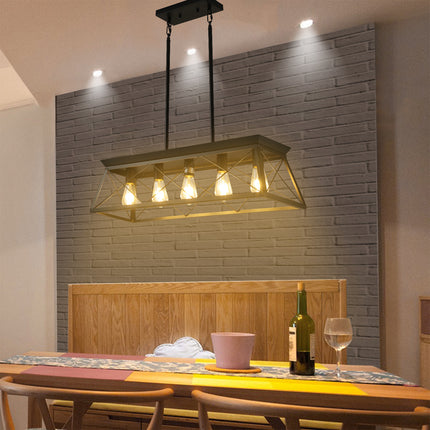 VF5- 5-Light Farmhouse Chandeliers for Dining Room, Metal Rustic Pendant Island Light Fixture, Modern Rectangular Island Lights for Kitchen, Living Room(No Bulbs) - Likeshoppe 