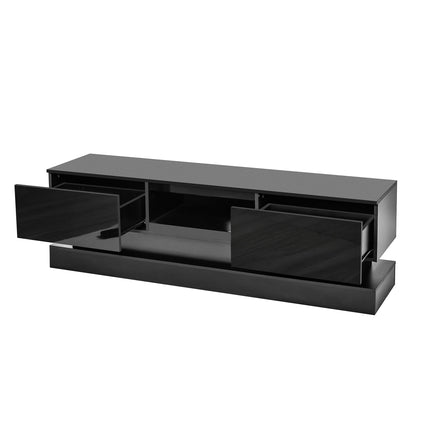 TV5- 63inch BLACK morden TV Stand with LED Lights,high glossy front TV Cabinet,can be assembled in Lounge Room, Living Room or Bedroom,color:BLACK - Likeshoppe 