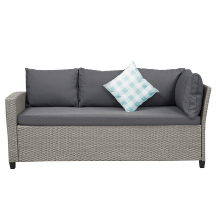 PX18- Patio Furniture Set;  5 Piece Outdoor Conversation Set;  Dining Table Chair with Ottoman and Throw Pillows - Likeshoppe 