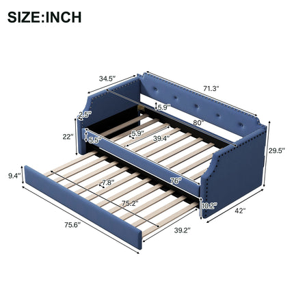 U4-Upholstered Daybed with Trundle;  Wood Slat Support; Upholstered Frame Sofa Bed ;  Twin - Likeshoppe 