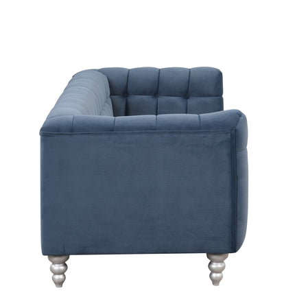 F8- 89" Modern Sofa Dutch Fluff Upholstered sofa with solid wood legs, buttoned tufted backrest,blue - Likeshoppe 