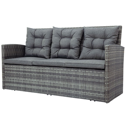 PX1- 5-piece Outdoor UV-Resistant Patio Sofa Set with Storage Bench All Weather PE Wicker Furniture Coversation Set with Glass Table, Gray - Likeshoppe 