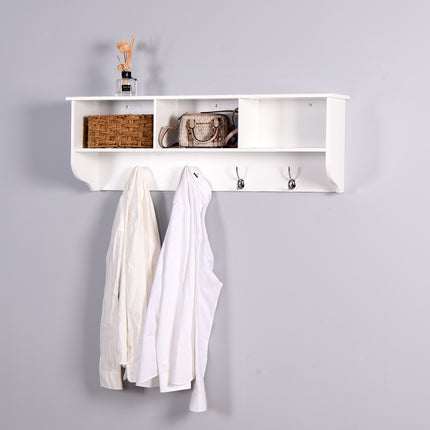 PR2- Entryway Wall Mounted Coat Rack with 4 Dual Hooks Living Room Wooden Storage Shelf - Likeshoppe 