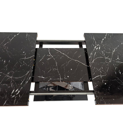 DT3- Modern Square Dining Table;  Stretchable;  Printed Black/white Marble Table Top+MDF X-Shape Table Leg with Metal Base - Likeshoppe 