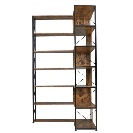 BC2- 7-Tier Bookcase Home Office Bookshelf, L-Shaped Corner Bookcase with Metal Frame, Industrial Style Shelf with Open Storage, MDF Board - Likeshoppe 