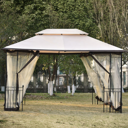 AG1- 13 Ft. W x 9.7 Ft. D Iron Patio Outdoor Gazebo;  Double Roof Soft Canopy Garden Backyard Gazebo with Mosquito Netting Suitable for Lawn;  Garden;  Backyard and Deck - Likeshoppe 