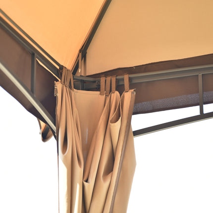 AG3- 10ft W*12ft L Outdoor Double Vents Gazebo Patio Metal Canopy with Screen and LED Lights for Backyard, Poolside, Brown - Likeshoppe 