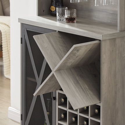 PB9- Farmhouse Wine Cabinet ;  Large Capacity Kitchen Sideboard Storage Cabinet With Wine Rack And Glass Holder;  Adjustable Shelf And 16 Square Compartments - Likeshoppe 