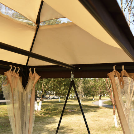 AG8- 8.9 Ft. W x 5.9 Ft. D Outdoor Gazebo with Convertible Swing Bench;  Double Roof Soft Canopy Garden Backyard Gazebo with Mosquito Netting Suitable for Lawn;  Garden;  Backyard - Likeshoppe 