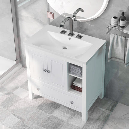 PT10- Bathroom Vanity with Sink;  Bathroom Storage Cabinet with Doors and Drawers;  Solid Wood Frame;  Ceramic Sink - Likeshoppe 