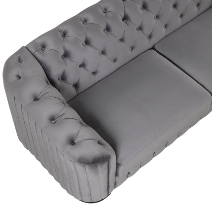 F1 82\" Mid Century Modern Sofa with Rubber Wood Legs; Velvet Upholstered Sofa Couch; Sofa with Thick Removable Seat Cushion;  3 Seater Sofa Couch for Living Room - Likeshoppe 