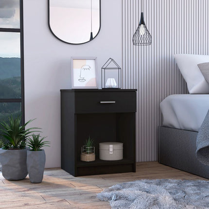 PE3- Pictor Nightstand, One Drawer, Lower Shelf, Superior Top, Black - Likeshoppe 
