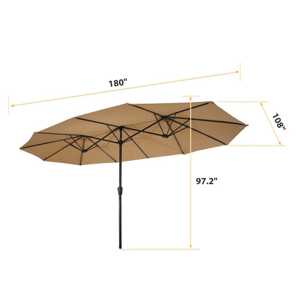 PZ1- 15x9ft Large Double-Sided Rectangular Outdoor Twin Patio Market Umbrella w/Crank-burgundy - Likeshoppe 