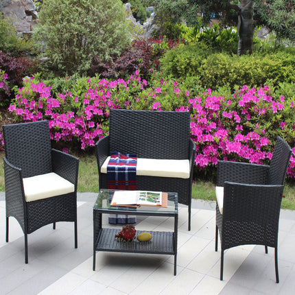 PX5- 4 PC Rattan Patio Furniture Set Outdoor Patio Cushioned Seat Wicker Sofa - Likeshoppe 