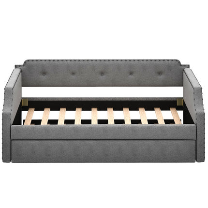 U4-Upholstered Daybed with Trundle;  Wood Slat Support; Upholstered Frame Sofa Bed ;  Twin - Likeshoppe 