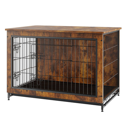AB1- VEVOR Dog Crate Furniture, 38 inch Wooden Dog Crate with Double Doors, Heavy-Duty Dog Cage End Table with Multi-Purpose Removable Tray, Modern Dog Kennel Indoor for Dogs up to 70lb, Rustic Brown - Likeshoppe 