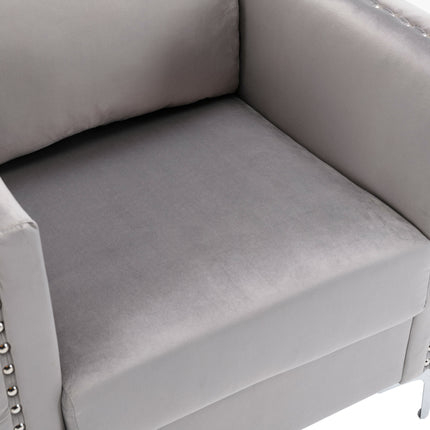 AC3- Modern Velvet Armchair Tufted Button Accent Chair Club Chair with Steel Legs for Living Room Bedroom - Likeshoppe 