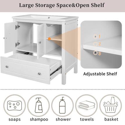 PT9- 30\\" Bathroom Vanity Base Only;  Solid Wood Frame;  Bathroom Storage Cabinet with Doors and Drawers - Likeshoppe 