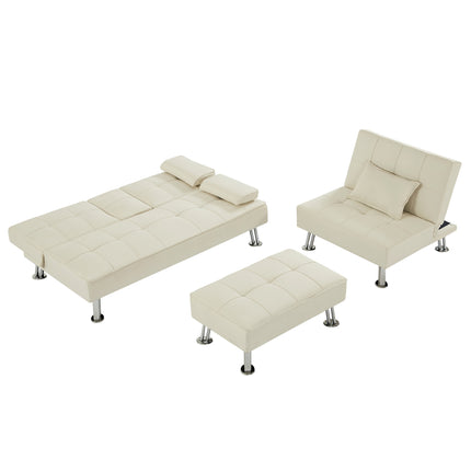 U2- Fabric Folding Sofa Bed with 2 Cup Holders, Removable Armrest and Metal Legs,Single Sofa Bed with Ottoman,3 pcs for 1 sets - Likeshoppe 