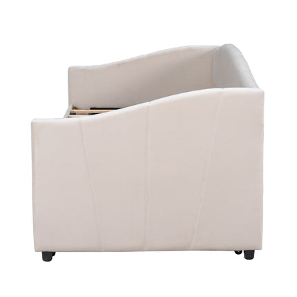 U3-Upholstered Daybed Sofa Bed Twin Size With Trundle Bed and Wood Slat - Likeshoppe 