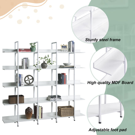BC1- 5 Tier Bookcase Home Office Open Bookshelf, Vintage Industrial Style Shelf with Metal Frame, MDF Board - Likeshoppe 