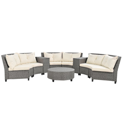 PX3- 6 - Person Fan-shaped Rattan Suit Combination with Cushions and Table,Suitable for Garden - Likeshoppe 