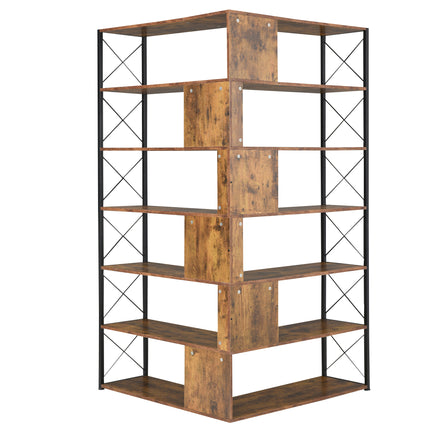 BC2- 7-Tier Bookcase Home Office Bookshelf, L-Shaped Corner Bookcase with Metal Frame, Industrial Style Shelf with Open Storage, MDF Board - Likeshoppe 