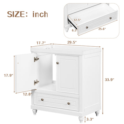 PT7- 30" Bathroom Vanity with Sink;  Combo;  Cabinet with Doors and Drawer;  Solid Frame and MDF Board;  White - Likeshoppe 